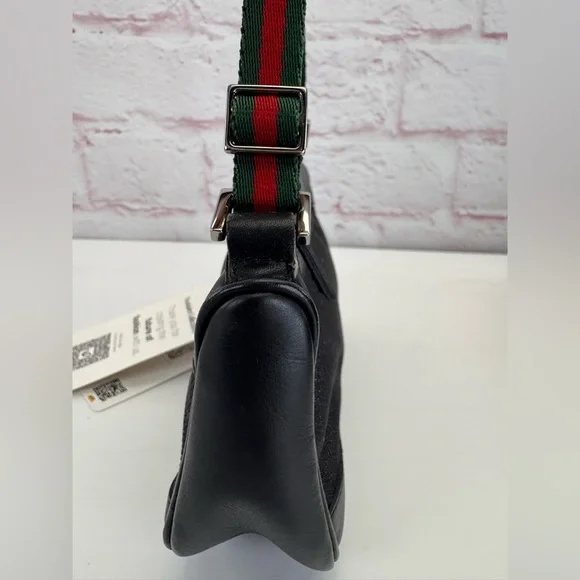 Rare Gucci Black Denim Web Vintage Baguette Bag - Picture 4 of 12